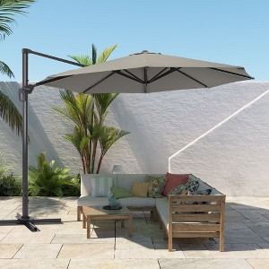 Sonkuki 11FT Offset Outdoor Patio Aluminum Cantilever Umbrella with Infinite Canopy Angle Adjustment - 1 of 4