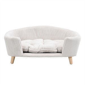 COWLOWN Gray Luxury Elevated Dog Bed, Corduroy Pet Couch with Rubber Wood Legs for Small Dogs, Easy Assembly - 1 of 4