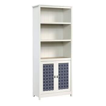 71" Cottage Road Library with Decorative Doors Soft White - Sauder: Mid-Century Modern 3-Shelf Storage