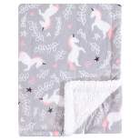 Hudson Baby Infant Girl Plush Blanket with Faux Shearling Back, Whimsical Unicorn, One Size