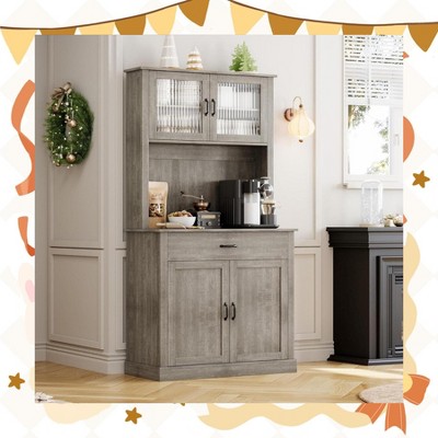 Garvee Kitchen Food Cabinet with Microwave Oven Holder – 71 Inch (Approx. 180.5 cm) Freestanding Tall Kitchen Cabinet with Doors