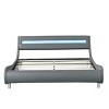 Okak Faux Queen Size Upholstered Platform Bed Frame, Leather with led lighting, Curve Design, Wood Slat Support - 3 of 4