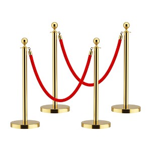 APRILSOUL Stainless Steel Gold Stanchions with Red Velvet Rope 5 ft. Crowd Control Barrier with Ball Top - 1 of 4