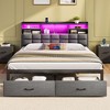 GREENSTELL King Bed Frame with Upholstered Storage Headboard & Drawers and Charging Station & LED Lights Grey - 4 of 4
