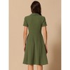 INSPIRE CHIC Women's Vintage Flat Collar V Neck Short Sleeve Belted 1950s Flare Dress - 3 of 4
