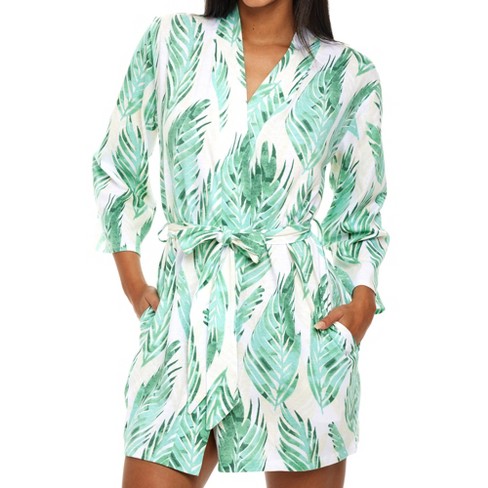 ADR Womens Knit Robe with Pockets Tropical Palm Leaves Small