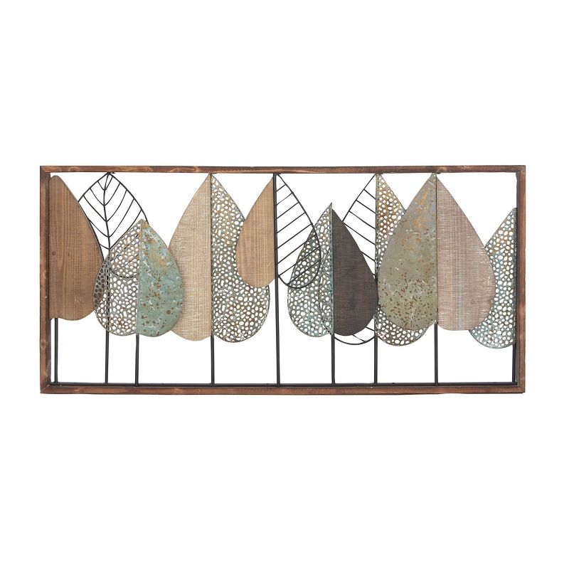 Metal Leaf Varying Texture Wall Decor with Wood Frame Brown - Olivia &#38; May, 6 of 23