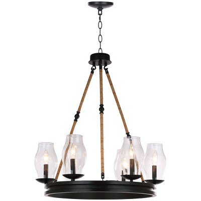 Luxurious 25" Dia. Black/Brown Metal & Glass Adjustable Chandelier