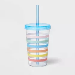 12oz Plastic Striped Cup with Straw - Spritz™