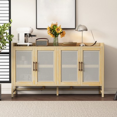 Rattan Sideboard Buffet Cabinet, 60'' storage Cabinet,Coffee Bar Cabinet with Adjustable Shelf, Console Cabinet for Kitchen Living Room Hallway