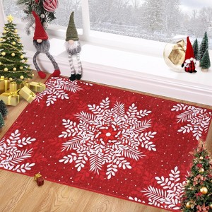 Christmas Snowflake Area Rug,2x3 Rug Washable Non Slip for Entryway,Soft Low Pile Christmas Door Mat - 1 of 4