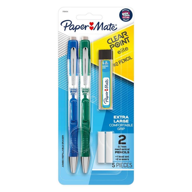 Paper Mate Clear Point Elite 2pk #2 Mechanical Pencils with Eraser &#38; Refill 0.7mm Blue/Green, 1 of 9