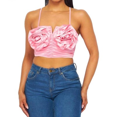 Women's Cabbage Roses Satin Crop Top - Hot & Delicious