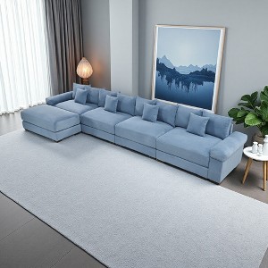 167.6" Corduroy Cloud L-Shaped Modular Sectional Sofa with Thick Cushions & Ottoman - 1 of 4