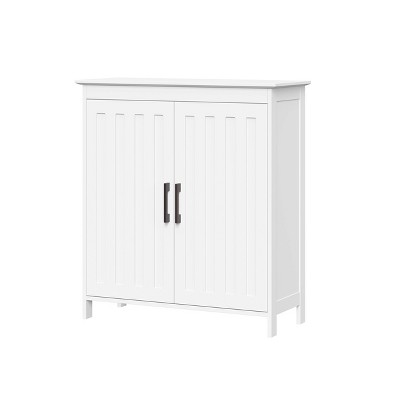 White MDF Storage Cabinet with Adjustable Shelves and Black Handles