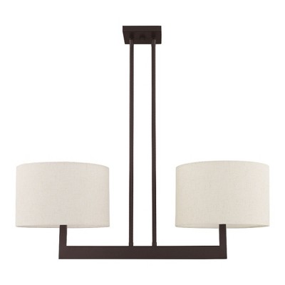 Hayworth Bronze 2-Light Linear Drum Chandelier with Oatmeal Shade