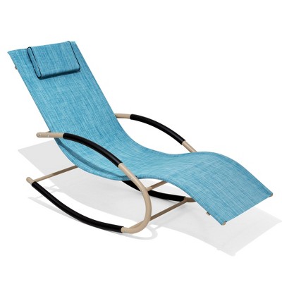 Crestlive Products Patio Rocking Chair Curved Rocker Chaise Lounge Chair with Pillow for Beach Yard Pool