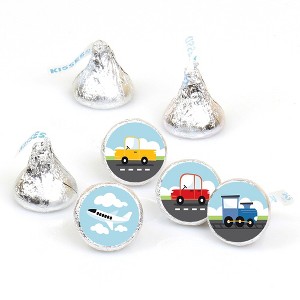 Big Dot of Happiness Cars, Trains, and Airplanes - Transportation Birthday Round Candy Sticker Favors - Labels Fits Chocolate Candy (1 sheet of 108) - 1 of 4