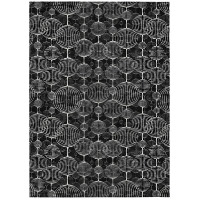 Black Charcoal And Ivory Geometric Washable Indoor Outdoor Area Rug