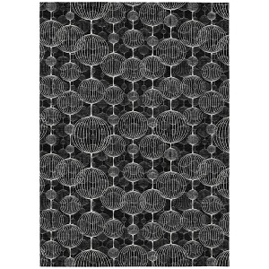 Black Charcoal And Ivory Geometric Washable Indoor Outdoor Area Rug - 1 of 4