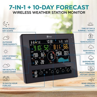 Logia 7-in-1 Wireless Solar Weather Station with 8" Color Display