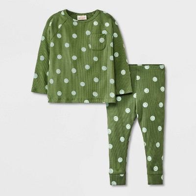 Image of Baby Boys' Ribbed Top & Pants Set - Cat & Jack™ Green Newborn