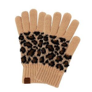 Britt's Knits Womens Winter Stylish Vegan Leopard Print Cozy Knit Cuffed Gloves One Size Fits Most - 1 of 3