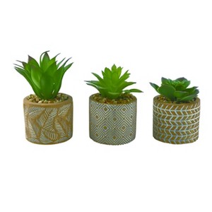 Transpac Ceramic Neutral Succulent Decor Set of 3 Spring Summer Artificial Plants for Home Decoration - 1 of 2