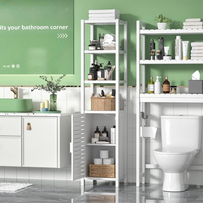 Aheaplus Bathroom Storage Cabinets Feature Louvered Doors and Open Shelves,6-tier 67-inch High Floor-to-Ceiling Cabinet Organizer