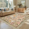 Washable Scalloped Living Room Rugs, Floral Snake Print Farmhouse Bedroom Carpet, Non Slip Low Pile Dining Room Rugs - 3 of 4