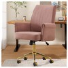 Angel Sar Mid-Back Ergonomic Office Chair with Lift Function, Pink Striped Fabric Chair with Gold Base, Adjustable Task Chair for Home Office - 2 of 4
