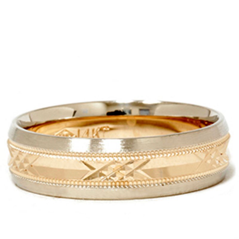 Pompeii3 Mens 14k Gold Two Tone Swiss Cut Wedding Ring Band New, 2 of 6