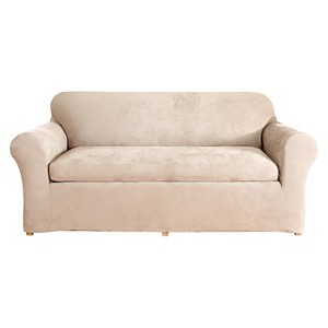 Stretch Suede 2Pc Loveseat Slipcover Taupe - Sure Fit, Brown