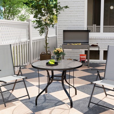 38" Black Round Patio Table with Tempered Glass Top and Umbrella Hole