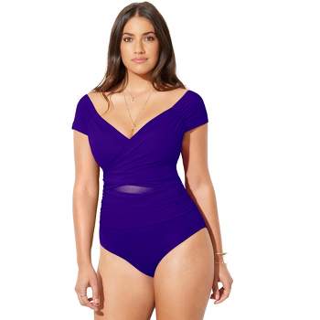 Swimsuits for All Women's Plus Size Mesh Wrap Bandeau One Piece Swimsuit -  18, Blue