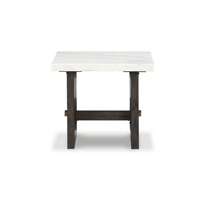Contemporary Dark Brown Wood End Table with Marble Top