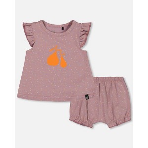 Deux par Deux Girl Printed Organic Cotton Top and Bloomer Set Purple with Pear Seeds - 1 of 3