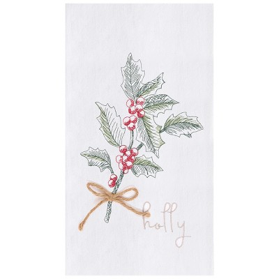 C&F Home Winter Holly Embroidered Flour Sack Kitchen Towel