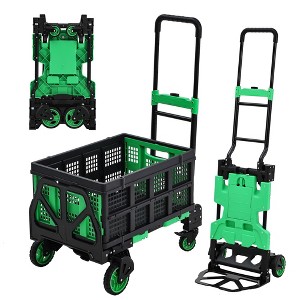Heavy Duty Folding Hand Truck - 330 LB Dolly Cart with Foldable Basket, Bungee Rope, Rubber Wheels & Retractable Handle - 1 of 4