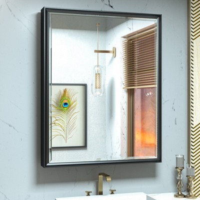 Keonjinn 24 in. W x 30 in. H Metal Framed Black Rectangular Framed Recessed/Surface Mount Medicine Cabinet with Mirror,Black
