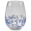Spode Blue Italian Stemless Wine Glasses, Set of 4 - 19oz Artistic Tumbler-Style Goblets with Scenic Border & Scroll Accent - 2 of 3