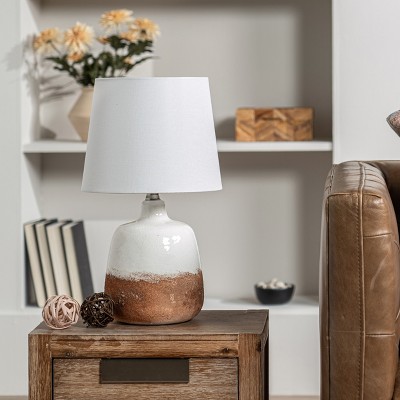 White and Brown Ombre Ceramic Table Lamp, 18-inch
