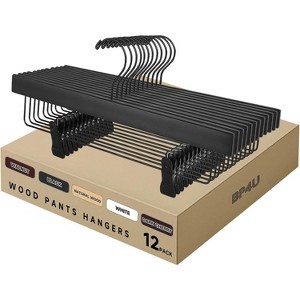 BP4U 14" Premium Wooden Adjustable Pants Hangers, Solid Wood Skirt & Trouser Hangers with 360° Swivel Hook and Wrinkle-Free Design - 1 of 4
