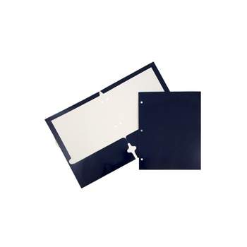 JAM Paper Laminated Glossy 3 Hole Punch Two-Pocket School Folders Navy Blue 385GHPNAC
