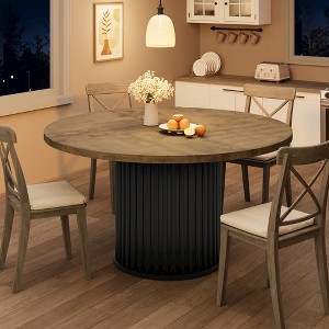 47Inch Round Dining Table, Round Dinner Table for 4, Industrial Kitchen Table w/ Wooden Top & Metal Base for Dining Room, Living Room(Only Table) - 1 of 4