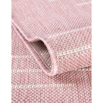 Pink and Ivory Square Outdoor Synthetic Area Rug