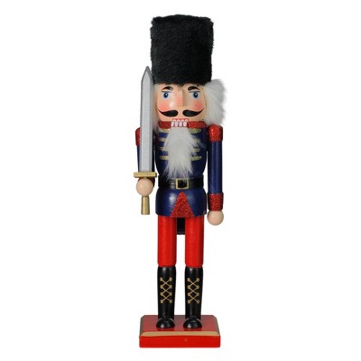 Northlight Christmas Nutcracker Soldier with Faux Fur Hat and Sword - 14" Red and Blue