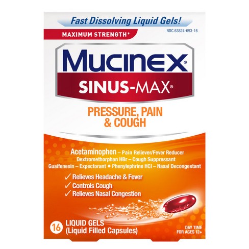 Mucinex Sinus-Max Pressure, Pain & Cough Relief Liquid Gels ...