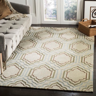 Ivory and Beige Hand-Tufted Geometric 5' x 8' Rug