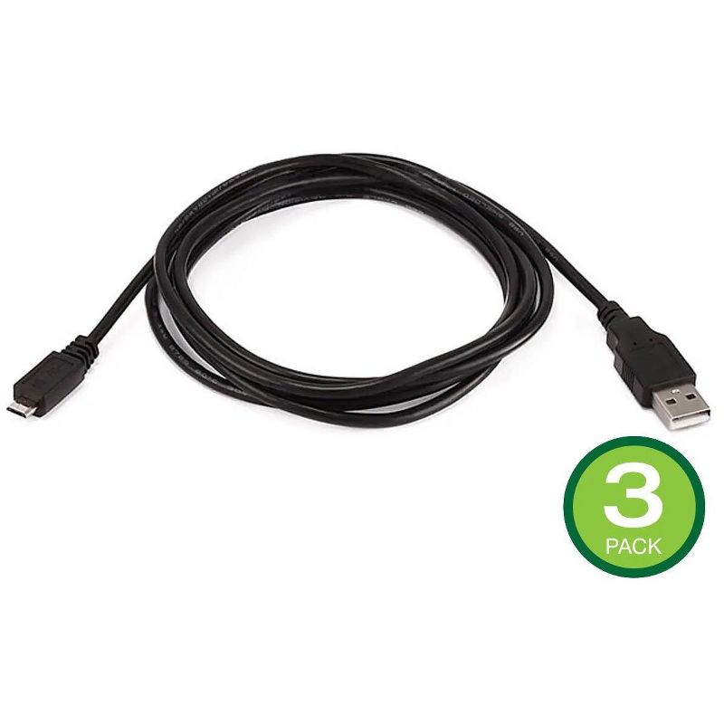 Monoprice USB Type-A to Micro Type-B 2.0 Cable - Black - 6 Feet (3-Pack) 5-Pin 28/28AWG, For Smartphones and Tablets, 1 of 5